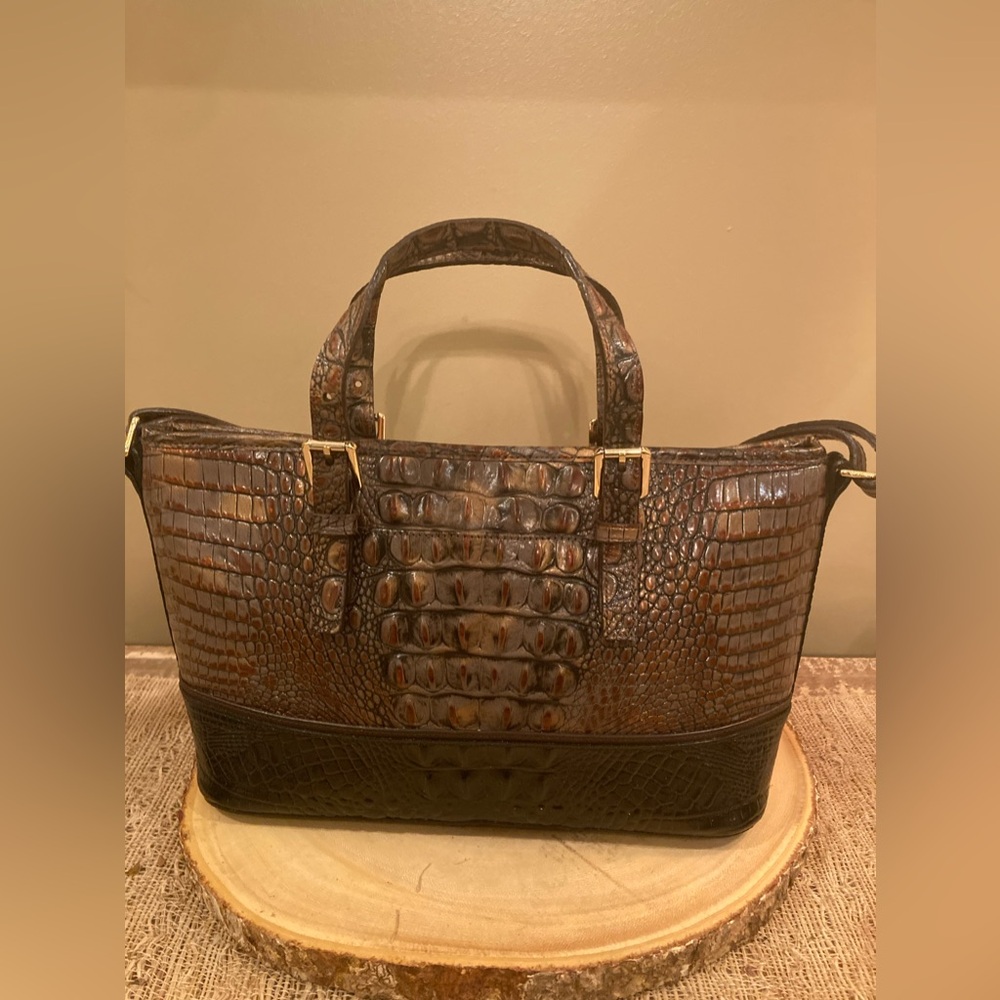 BRAHMIN MINI ASHER 2 Tone Melbourne‎ LEATHER SATCHEL CROSSBODY BAG Tassel Purse - Picture 5 of 13